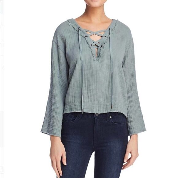 Bella Dahl textured cotton lace up blouse medium - Picture 1 of 6